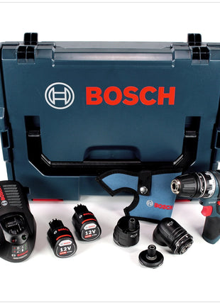 Bosch GSR 12V-15 FC Professional FlexiClick Akku Bohrschrauber mit 2 x 2 Ah Akkus + Lader + 3 tlg. Aufsätze - Set in L-Boxx ( 06019F6000 ) - Toolbrothers