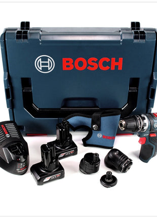 Bosch GSR 12V-15 FC Professional FlexiClick Akku Bohrschrauber mit 2 x 4 Ah Akkus + Lader + 3 tlg. Aufsätze - Set in L-Boxx - Toolbrothers