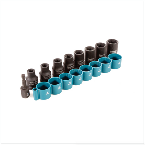 Makita B-54645 1/2" Steckschlüssel Satz 9-tlg. Einsätze 8 - 18 mm Sechskant Nüsse mit Adapter für 1/4" Aufnahme Innensechskant - Toolbrothers