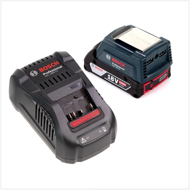 Bosch USB Power Set 18 V mit GAA Professional USB Adapter für 14,4 V / 18 V Akkus + 1x GBA 18V 2,0 Ah Li-Ion Einschub Akku + 1x Schnell Ladegerät GAL 1880 CV - Toolbrothers
