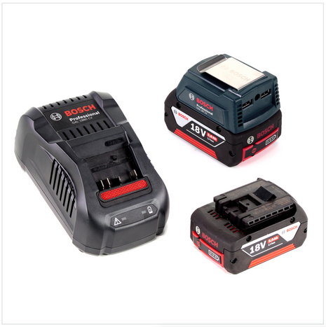 Bosch USB Power Set 18 V mit GAA Professional USB Adapter für 14,4 V / 18 V Akkus + 2x GBA 18V 5,0 Ah Li-Ion Einschub Akku + 1x Schnell Ladegerät GAL 1880 CV - Toolbrothers