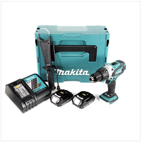 Makita DHP 458 RAJ Akku Schlagbohrschrauber 18 V 91 Nm + 2x Akku 2,0 Ah + Ladegerät + Makpac - Toolbrothers