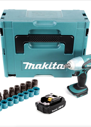 Makita DTW 251 A1J Akku Schlagschrauber 18 V  230 Nm 1/2" + 1x Akku 2,0 Ah + 9 tlg. Steckschlüsselsatz + Makpac - ohne Ladegerät - Toolbrothers