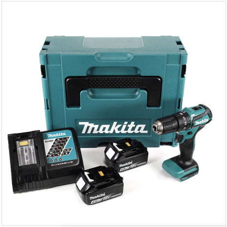 Taladro percutor inalámbrico Makita DHP 483 RMJ 18V 40Nm en Makpac + 2 baterías de 4,0 Ah + cargador