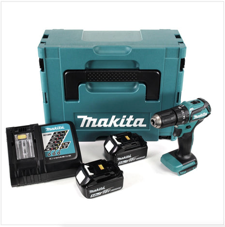 Makita DHP 483 RTJ 18 V Li-Ion Brushless Perceuse visseuse à percussion sans fil avec boîtier Makpac + 2x Batteries BL 1850 5,0 Ah + Chargeur DC18RC