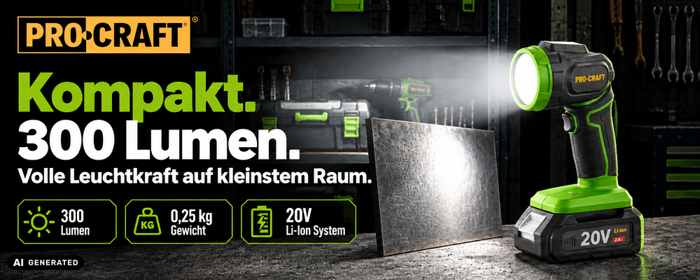 Procraft LL18bb Akku LED Strahler 20 V 300 lm Solo - ohne Akku, ohne Ladegerät