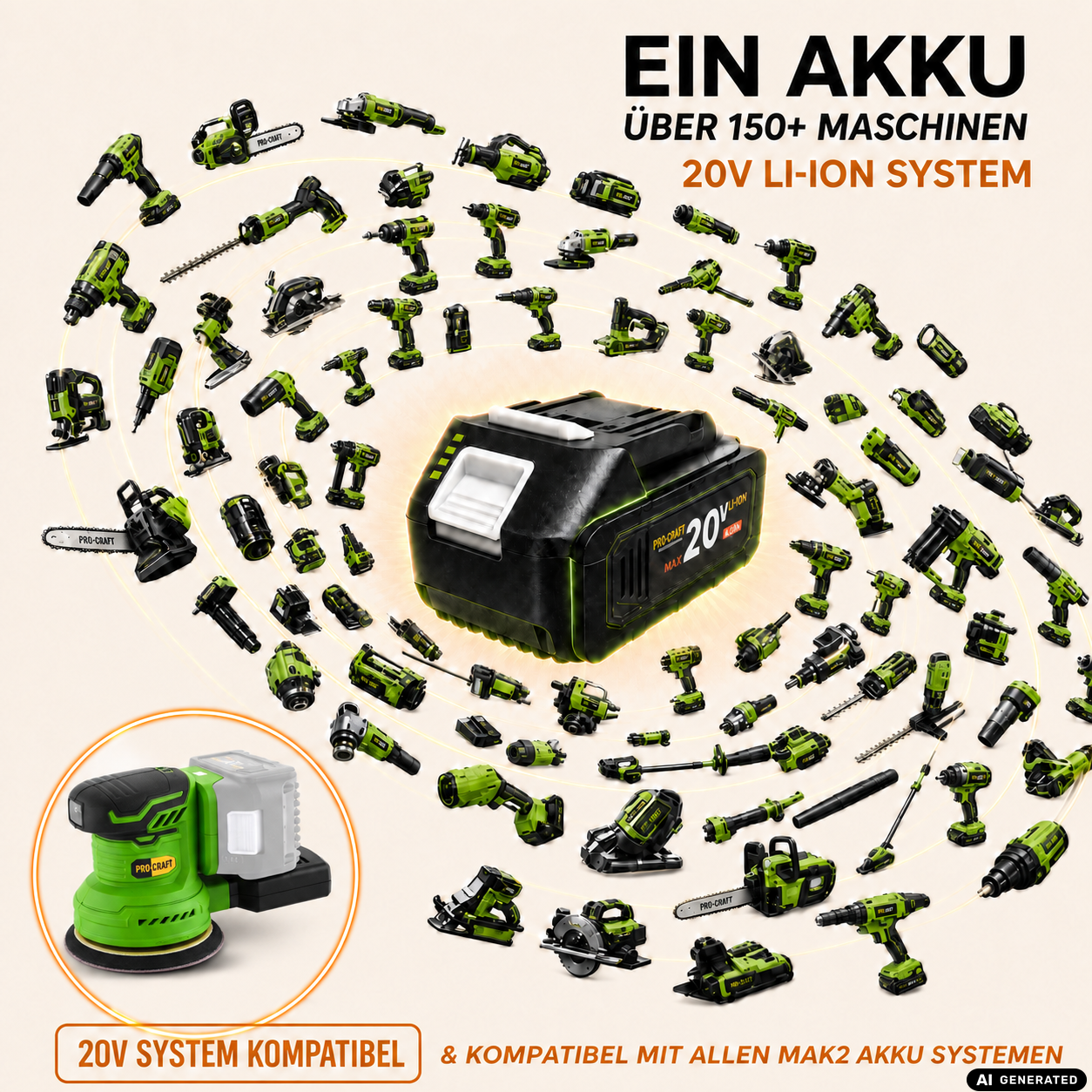 Procraft PX20BLbb Akku Exzenterschleifer 20 V 125 mm Brushless Solo - ohne Akku, ohne Ladegerät