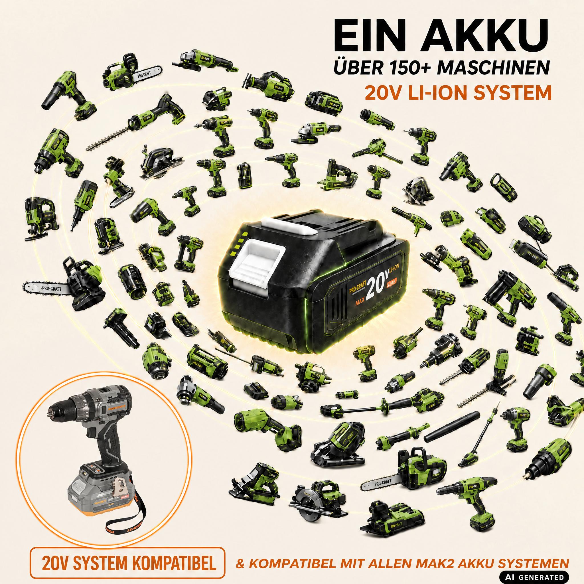 Procraft Industrial CD20Abb Akku Schlagbohrschrauber 20 V 85 Nm + 1x Akku 4,0 Ah - ohne Ladegerät