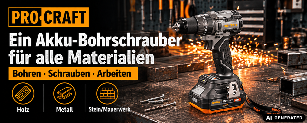 Procraft Industrial CD20Abb Akku Schlagbohrschrauber 20 V 85 Nm + 1x Akku 4,0 Ah - ohne Ladegerät