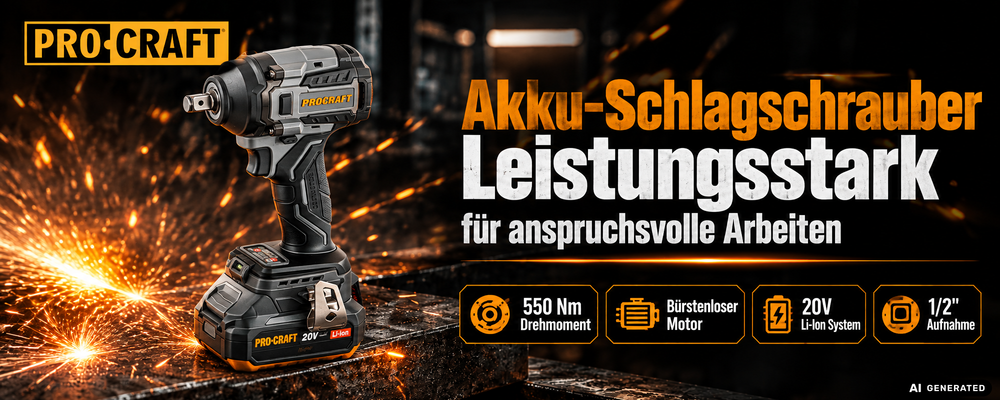 Procraft Industrial IW550Abb Akku Schlagschrauber 20 V 550 Nm 1/2" + 1x Akku 2,0 Ah - ohne Ladegerät