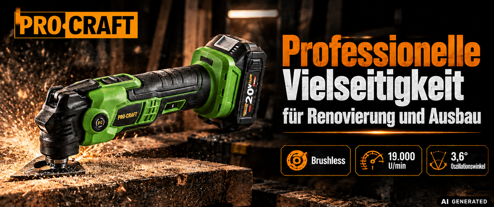 Procraft PMT22bb Akku Multifunktionswerkzeug 20 V Brushless + 2x Akku 4,0 Ah + Ladegerät + RHINO Toolcase