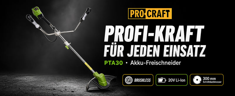 Procraft PTA30 Akku Freischneider 20 V 300 mm Brushless Solo - ohne Akku, ohne Ladegerät