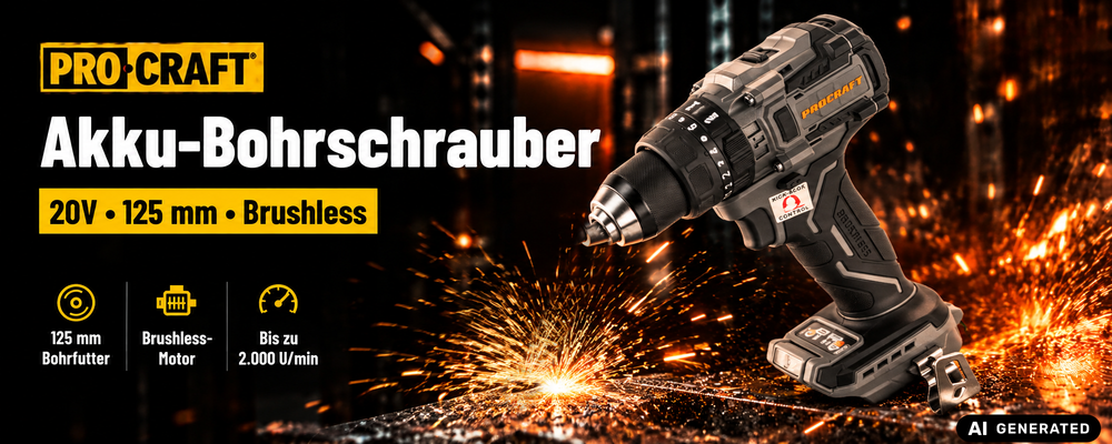 Procraft Industrial CD20B-BB Akku Schlagbohrschrauber 20 V 150 Nm Brushless + 1x Akku 4,0 Ah + Ladegerät