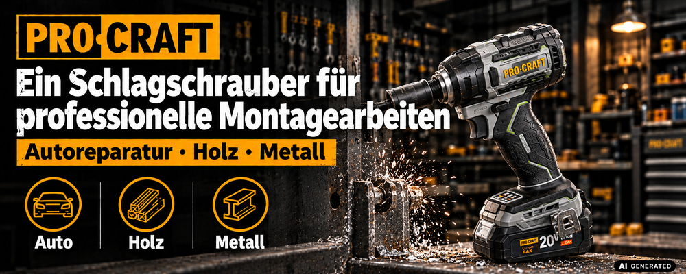 Procraft Industrial ID20Abb Akku Schlagschrauber 20 V 180 Nm 1/4" + 1x Akku 4,0 Ah + Ladegerät + RHINO Toolcase