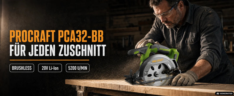 Procraft PCA32-BB Akku Handkreissäge 20 V 165 mm Brushless + 1x Akku 4,0 Ah - ohne Ladegerät