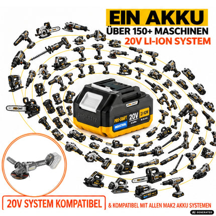 Procraft Industrial AG125Bbb Akku Winkelschleifer 20 V 125 mm Brushless + 1x Akku 2,0 Ah + Ladegerät + RHINO Toolcase